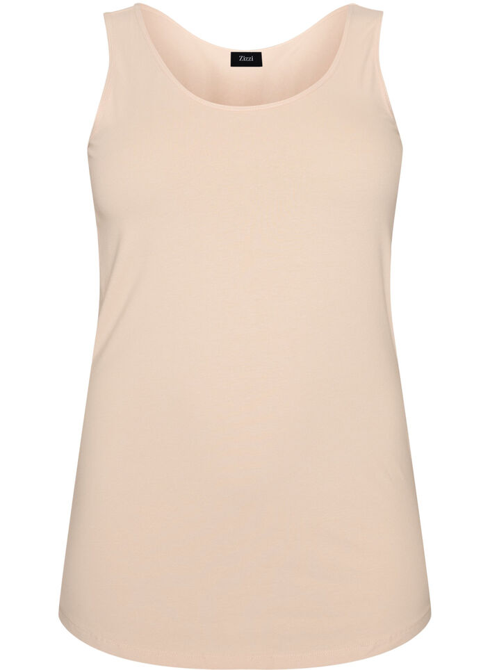 Ensfarvet basis top i bomuld, Beige, Packshot image number 0