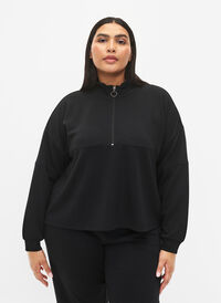 Sweatshirt i modalmix med høj hals, Black, Model