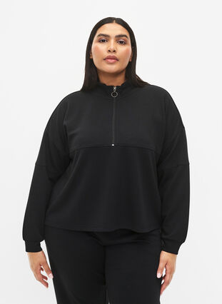 Sweatshirt i modalmix med høj hals, Black, Model image number 0