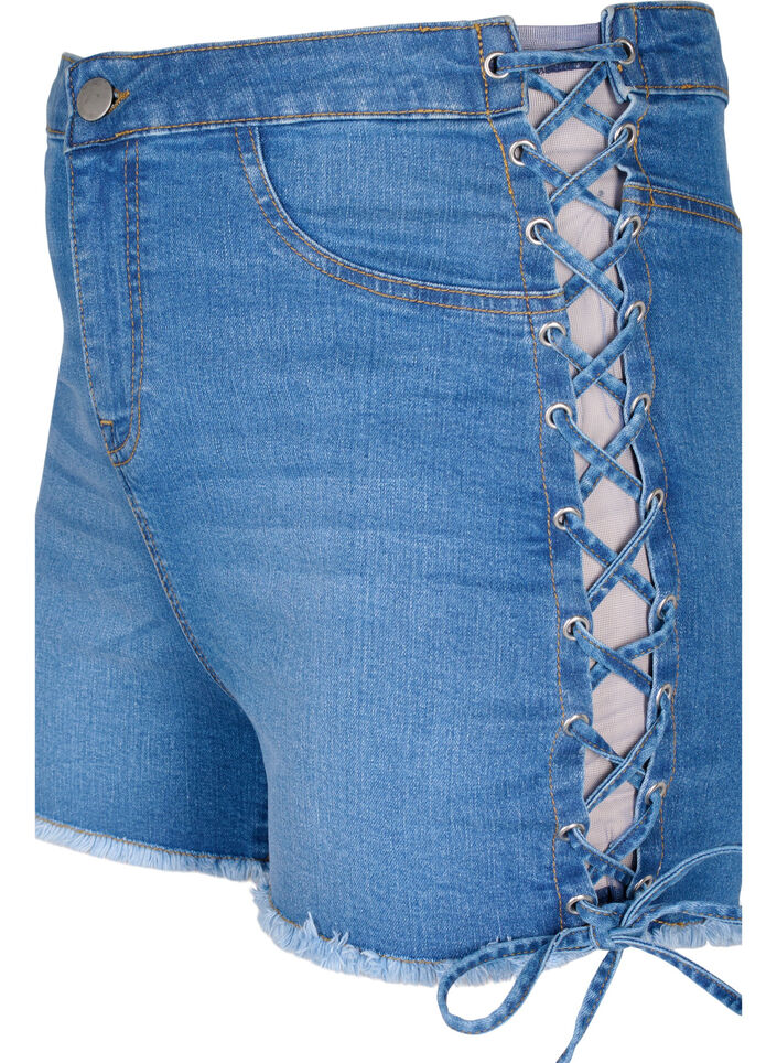 Denimshorts med snøredetaljer, Blue Denim, Packshot image number 2