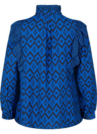 Skjortebluse i viskose med flæsedetaljer, True blue w. Black, Packshot image number 1