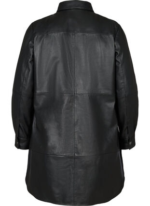 Lang skjortejakke i læder, Black, Packshot image number 1