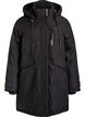 Vandafvisende parka med h&aelig;tte og funktionelle detaljer, Sort, Packshot image number 0