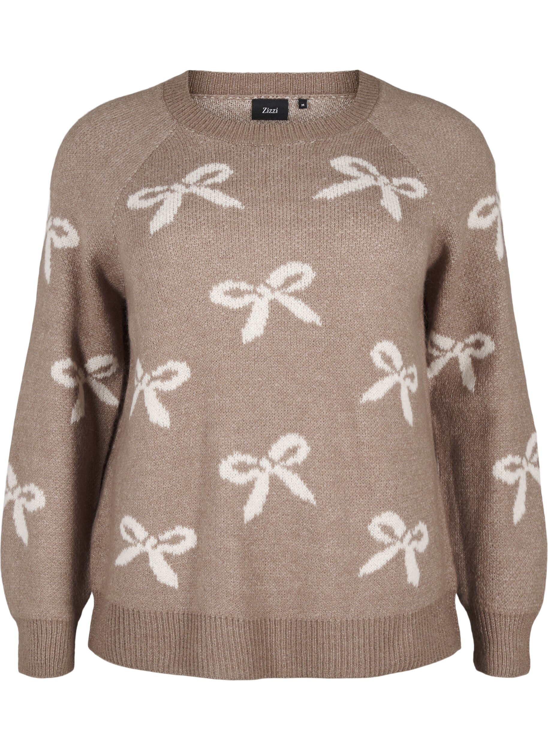 Zizzi Strikbluse med sl&oslash;jfer, Walnut Birch Comb, Packshot image number 0