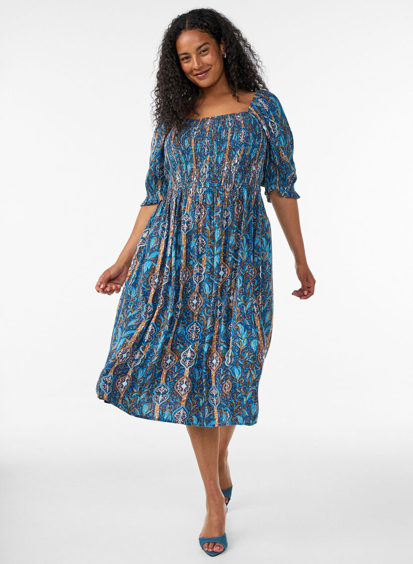 Sommerkjole i viskose med paisleyprint, Bl&aring;, Model image number 0
