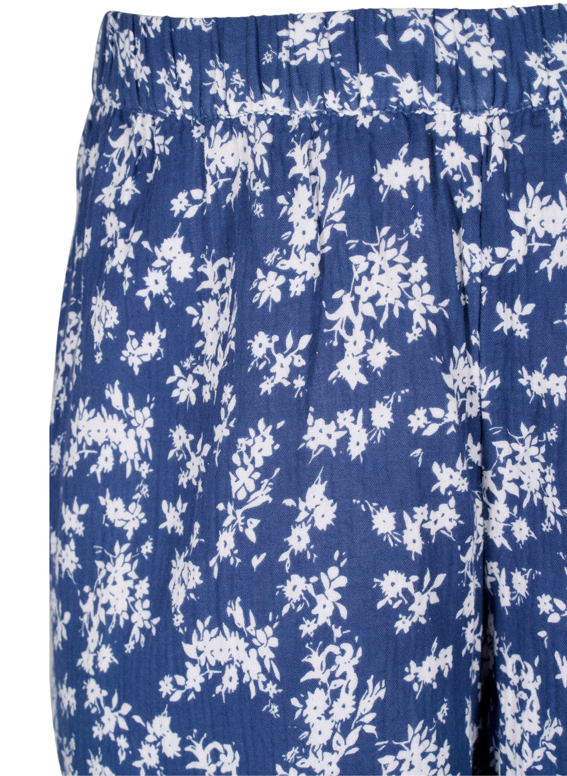Zizzi Blomstrede natshorts i bomuld, V. Indigo Flower AOP, Packshot image number 2