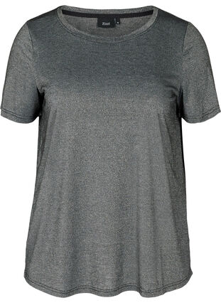 Kortærmet glimmer t-shirt, Black w Silver , Packshot image number 0