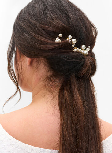 3-pak hårspænder med perler, Pearl, Model image number 0