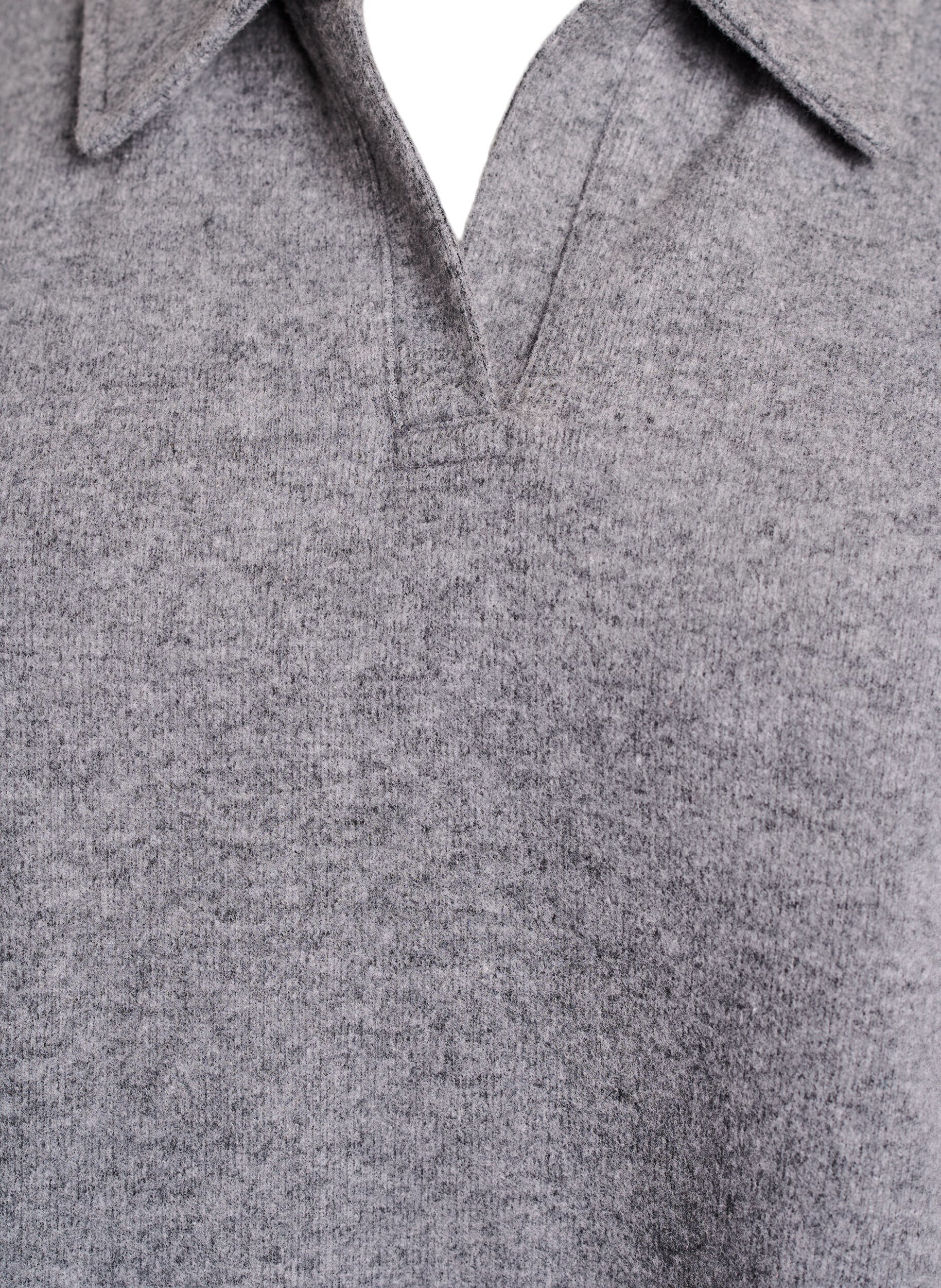 Zizzi Jerseybluse med krave og V-udsk&aelig;ring, Gr&aring;, Packshot image number 2