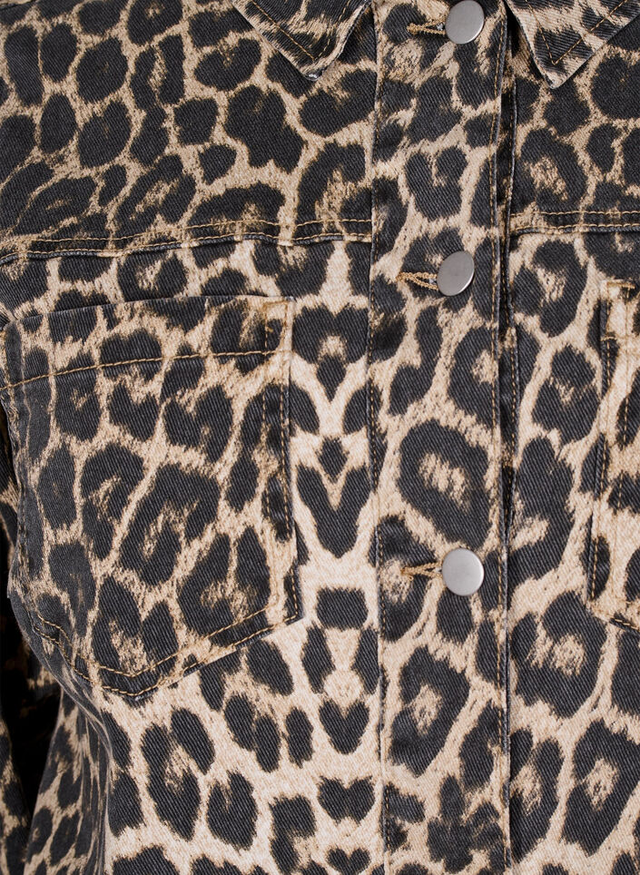 Denimjakke med leopardprint og brystlommer, Brun, Packshot image number 2