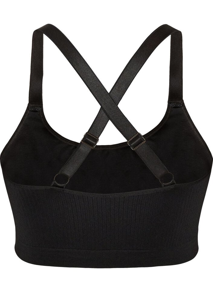 Seamless sports-bh med ribstruktur, Sort, Packshot image number 1