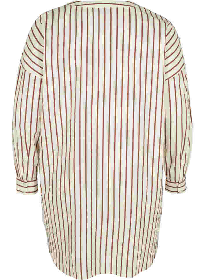 Lang stribet bomulds skjorte med v-hals, Stripe, Packshot image number 1