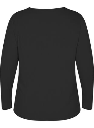 Bluse med udskåret parti og lange ærmer, Black, Packshot image number 1