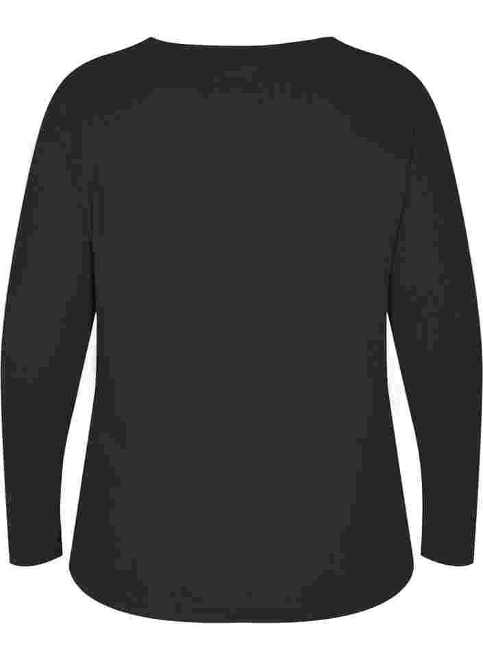 Bluse med udskåret parti og lange ærmer, Black, Packshot image number 1