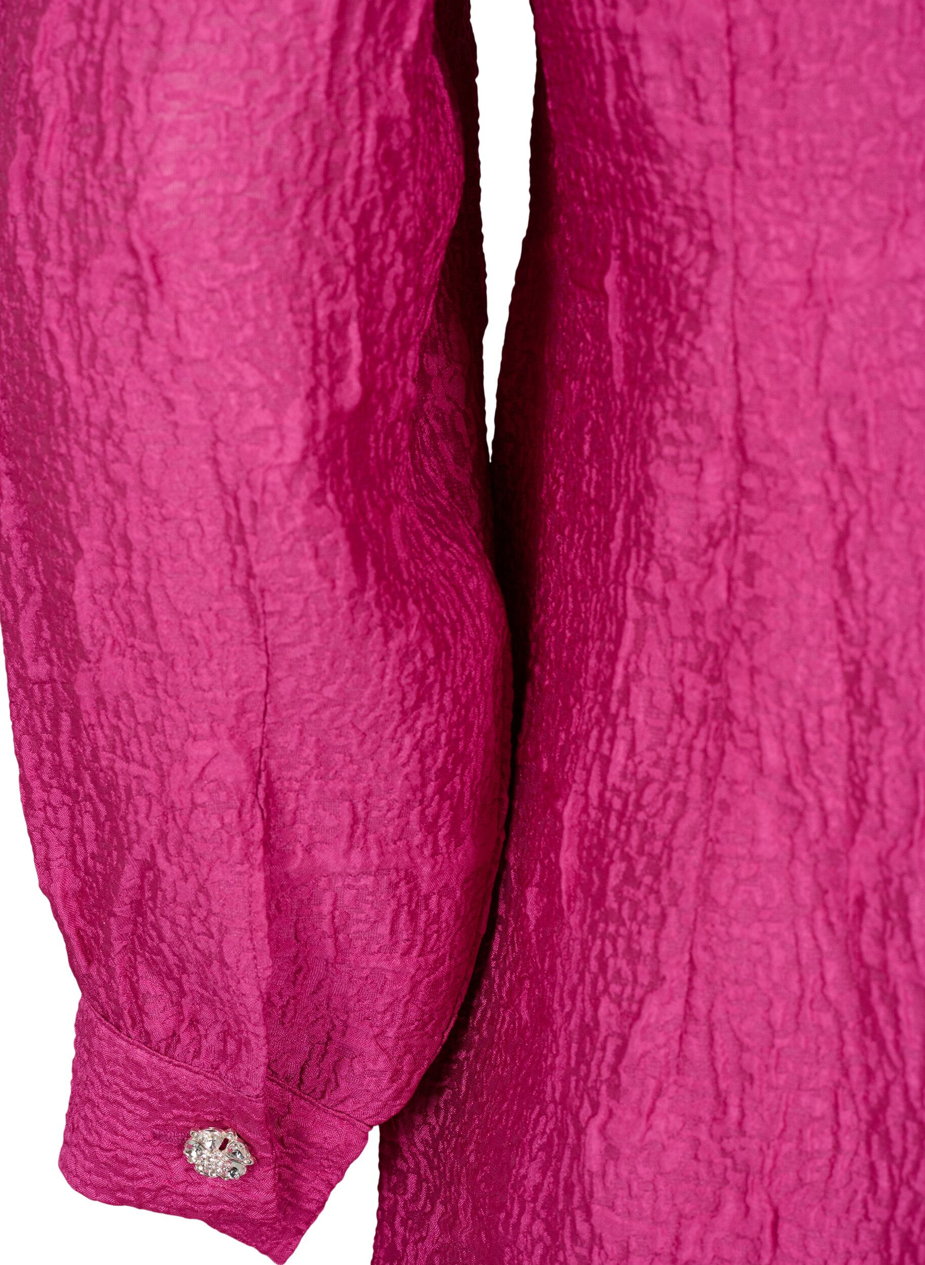 Zizzi Skjortekjole med tekstur og perleknapper, Cactus Flower, Packshot image number 3