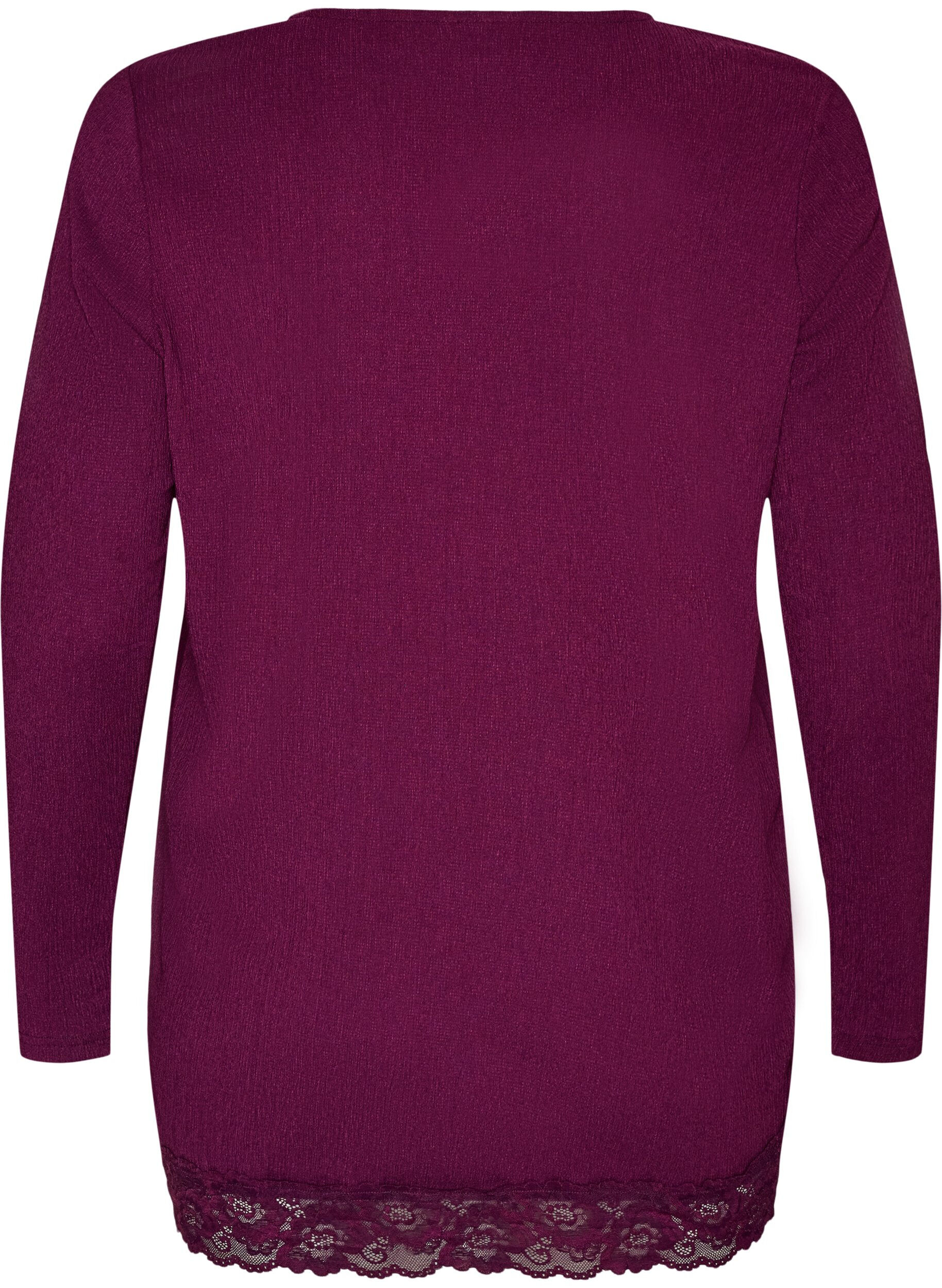 ZizziJerseybluse med asymmetrisk blondekant, Lilla, Packshot image number 1