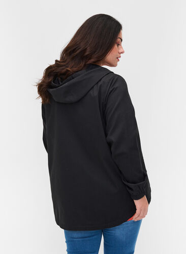 Kort parka jakke med hætte og justerbar bund, Black, Model image number 1