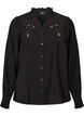 Skjortebluse med broderede blomsterapplikationer, Sort, Packshot image number 0
