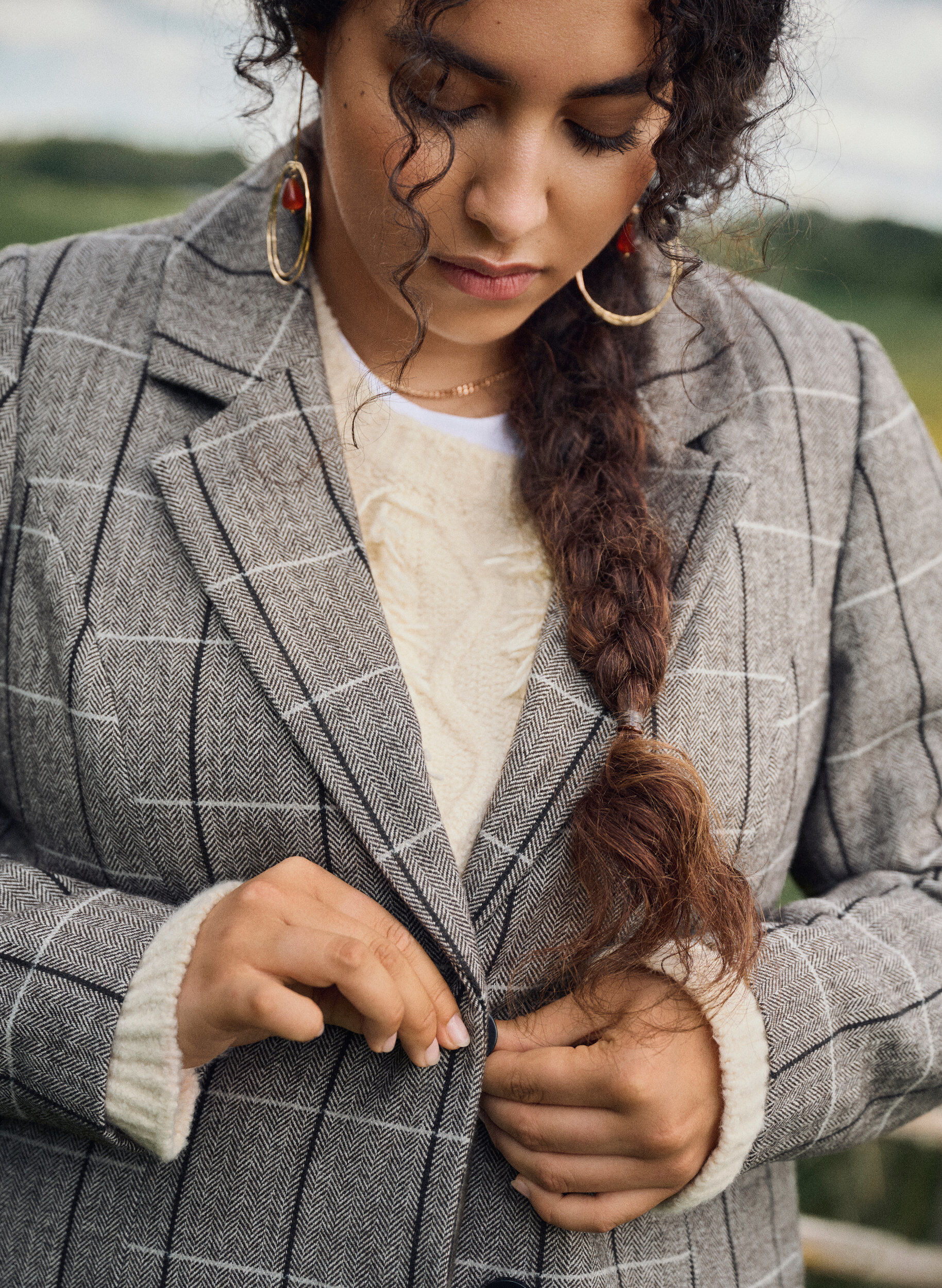 Zizzi Klassisk blazer med ternet m&oslash;nster, Gr&aring;, Image image number 0