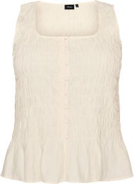 &AElig;rmel&oslash;s top i bomuld og h&oslash;r med smock, Vanilla