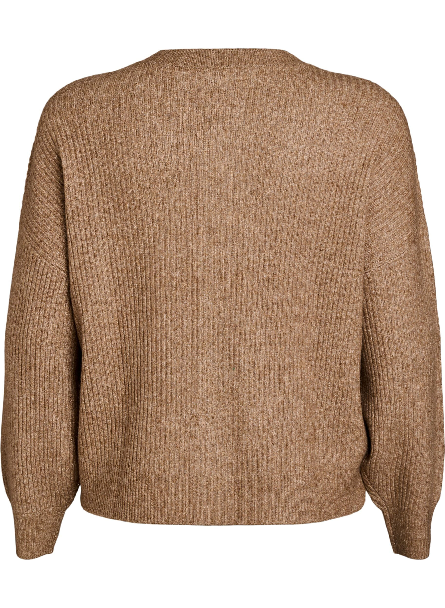 ZizziRibstrikket cardigan med knapper, Brun, Packshot image number 1