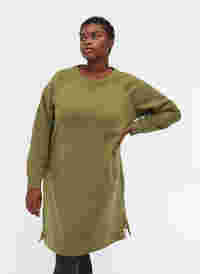 Sweatkjole med lommer og slids, Olive Drab, Model
