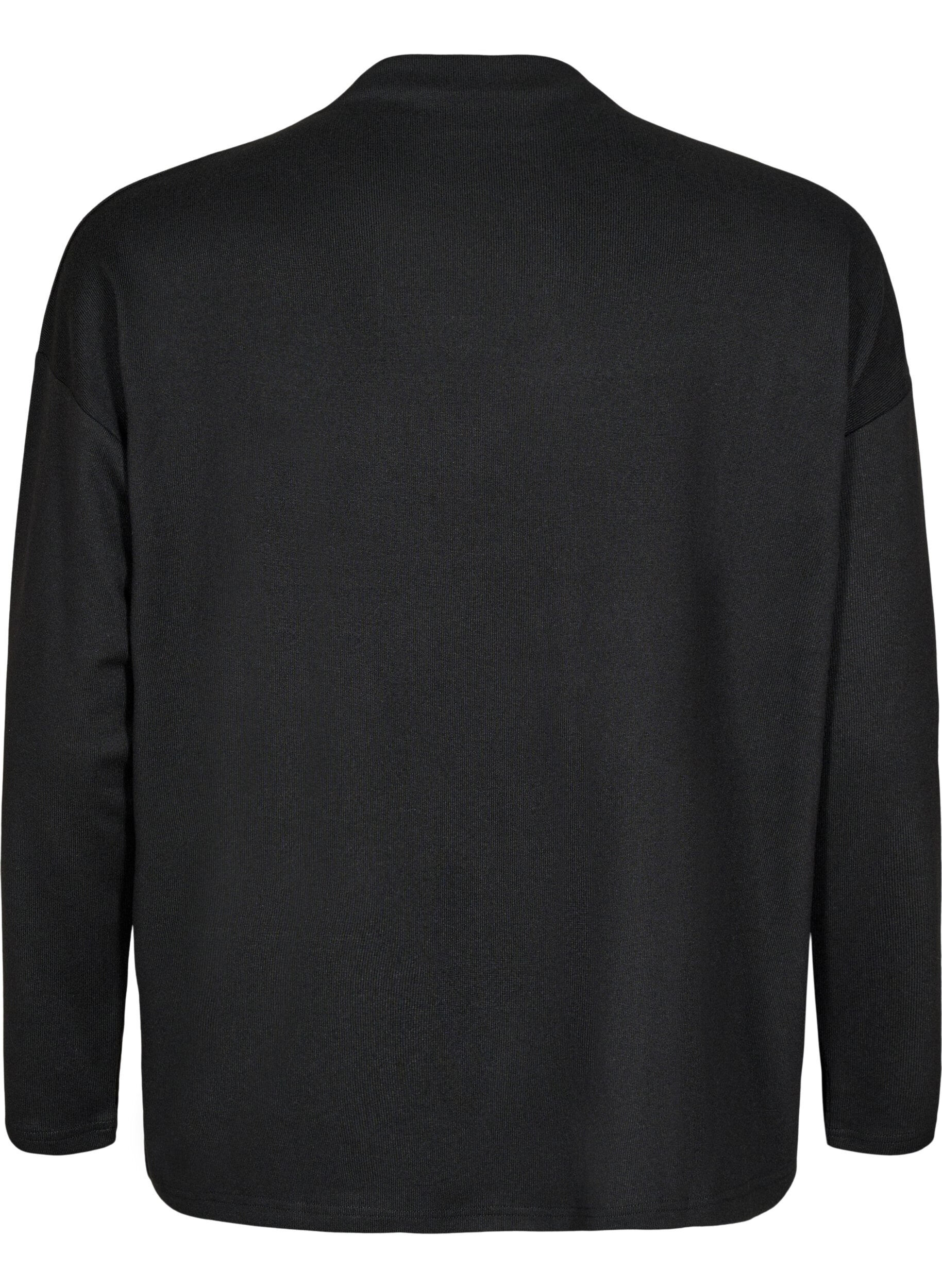 Zizzi Bluse med h&oslash;j hals og lange &aelig;rmer, Sort, Packshot image number 1