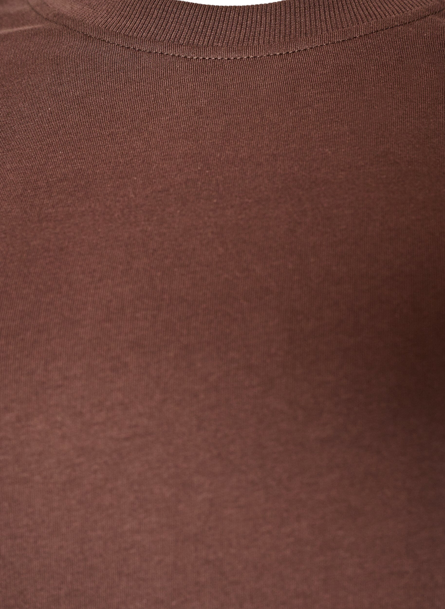 ZizziBasis t-shirt i bomuld med rund hals , Brun, Packshot image number 2
