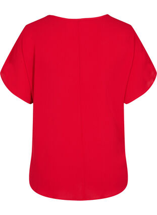 Bluse med korte ærmer og rund halsudskæring, Tango Red, Packshot image number 1