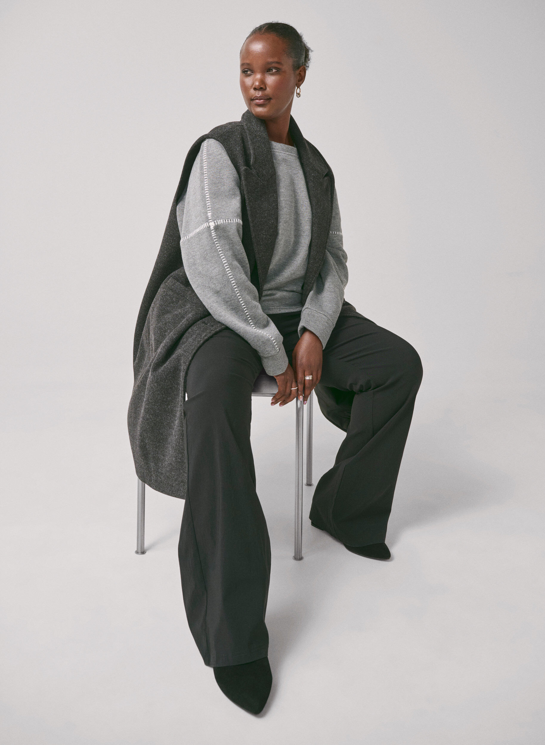 Zizzi Sweatshirt med kontrastsyninger, Medium Grey M&eacute;l, Image image number 0