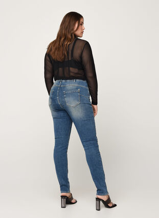 Højtaljede Amy jeans med super slim fit , Blue denim, Model image number 1