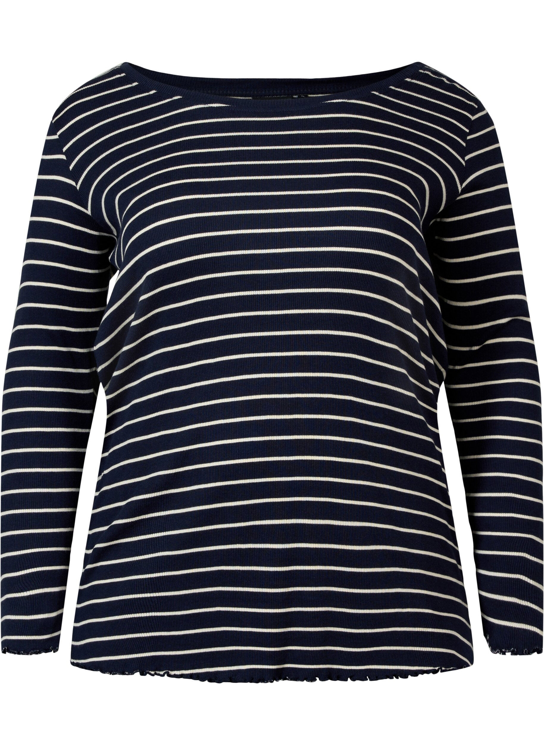 Zizzi Stribet bluse med rund hals, Night Sky Stripe, Packshot image number 0