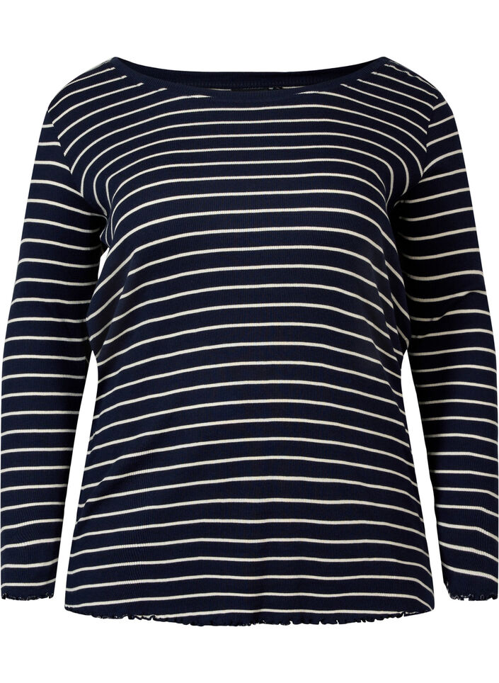 Stribet bluse med rund hals, Night Sky Stripe, Packshot image number 0