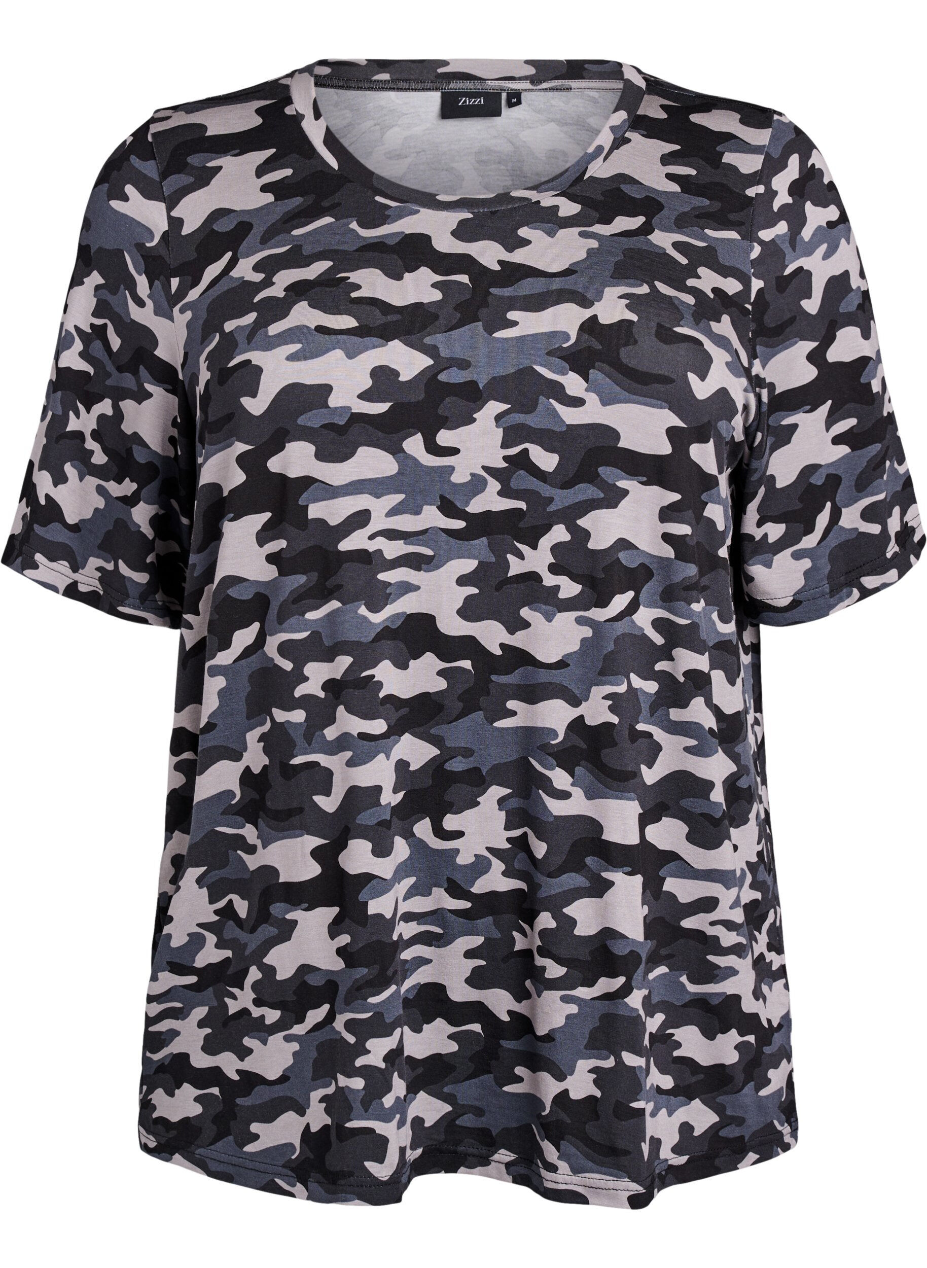 ZizziT-shirt med TENCEL&trade; Lyocell og armyprint, Gr&aring;, Packshot image number 0