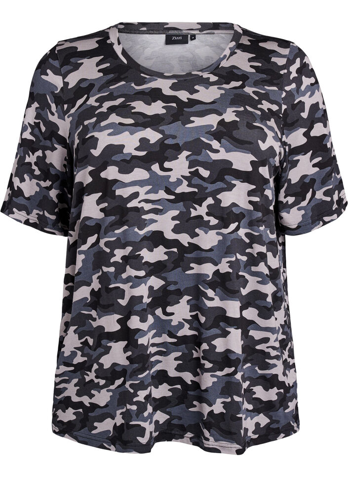 T-shirt med TENCEL&trade; Lyocell og armyprint, Gr&aring;, Packshot image number 0