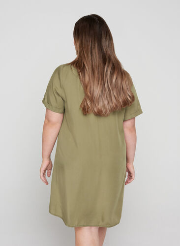 Kortærmet kjole med v-udskæring, Dusky Green, Model image number 1