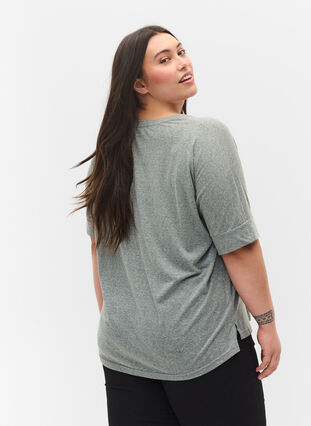 Meleret bluse med korte ærmer, Balsam Green Mel., Model image number 1