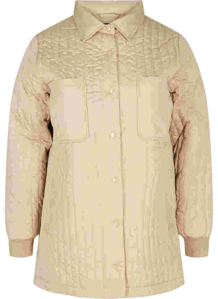 Quiltet jakke med brystlommer og krave, Silver Mink