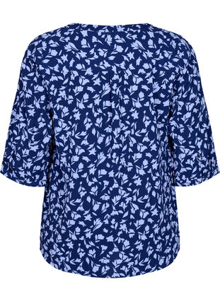 Blomstret bluse med 3/4 ærmer, M. Blue Flower AOP, Packshot image number 1