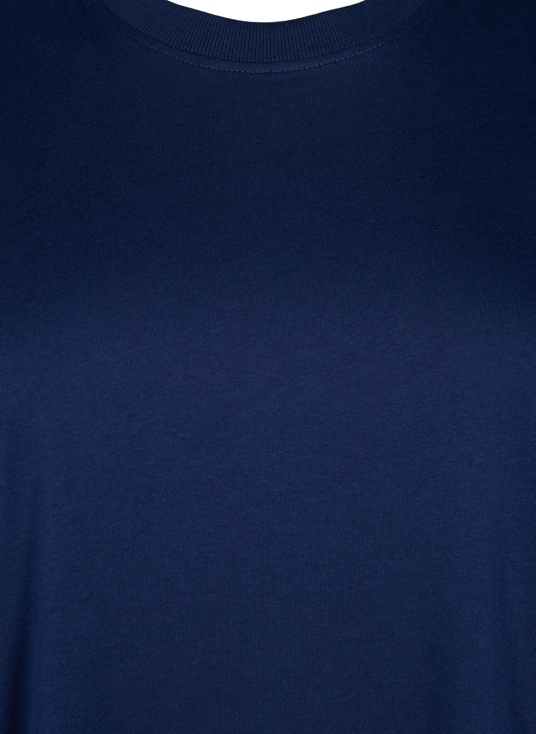 ZizziBasis t-shirt i bomuld med rund hals , Bl&aring;, Packshot image number 2