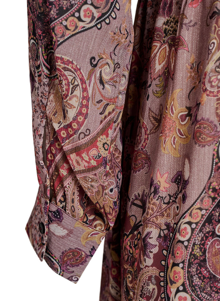 Midikjole med paisleyprint og elastisk talje, Lilla, Packshot image number 3