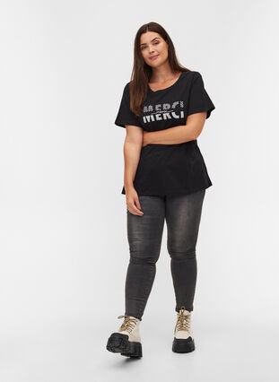 Økologisk bomulds t-shirt med tryk, Black Merci, Model image number 2