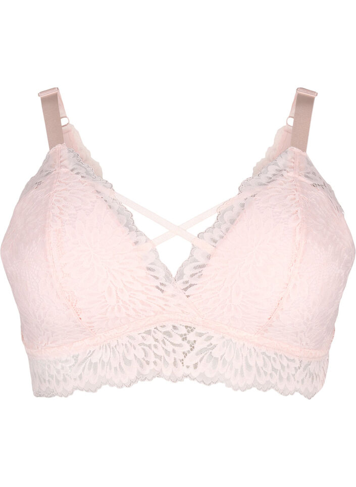 Bralette med stringdetalje og blød vattering , Peach Blush, Packshot image number 0