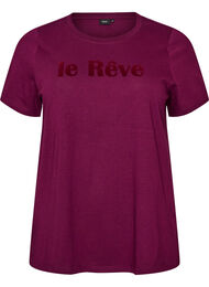 T-shirt i &oslash;kologisk bomuld med velourtekst, Lilla