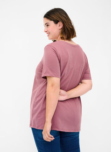 Basis t-shirt med v-hals, Rose Taupe, Model image number 1