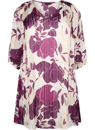 Printet kjole med v-hals og 3/4 ærmer, D.Purple Graphic AOP, Packshot image number 0