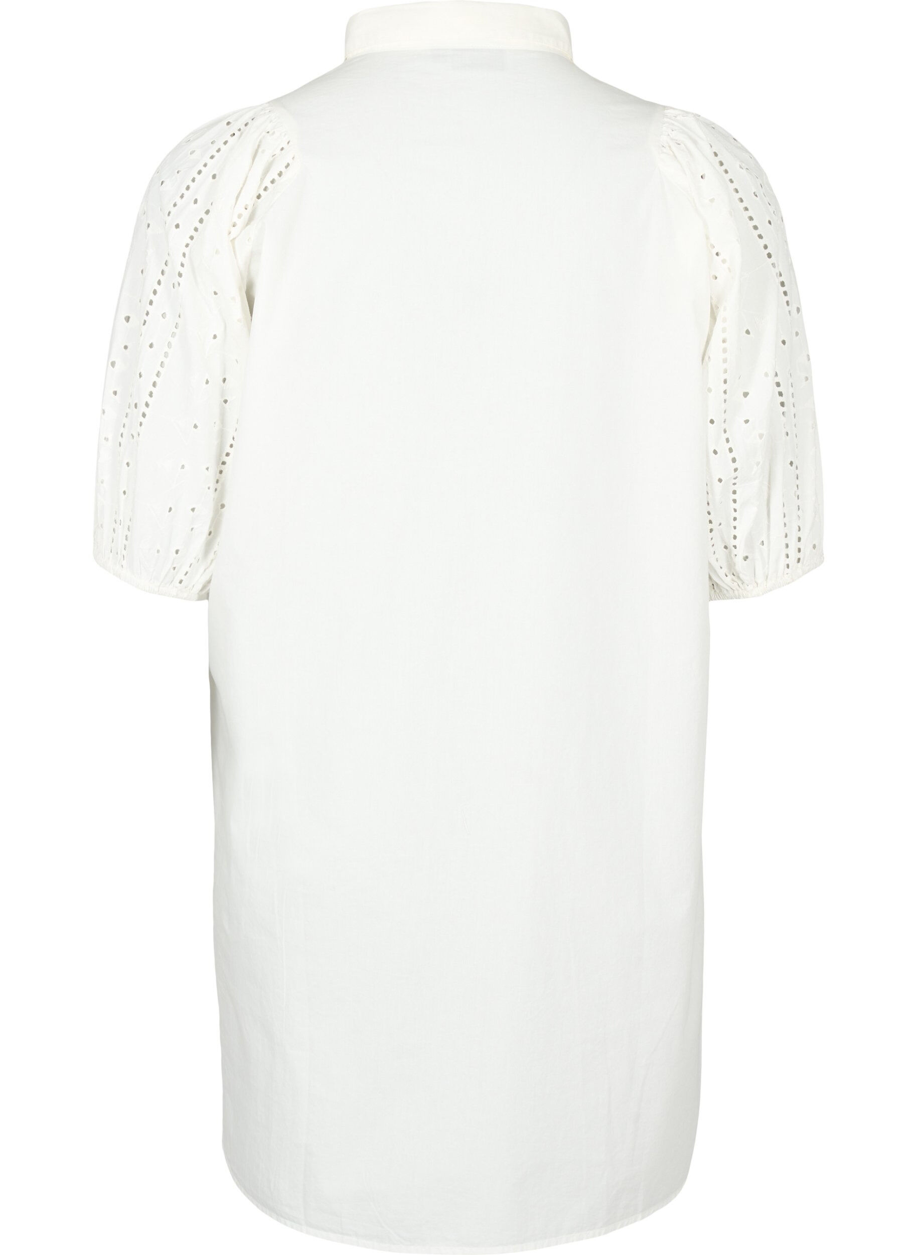 Zizzi Skjortekjole i bomuld med broderi anglaise, Off White, Packshot image number 1