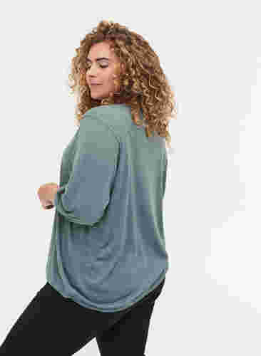 Ensfarvet bluse med 3/4 ærmer, Balsam Green Mel, Model image number 1
