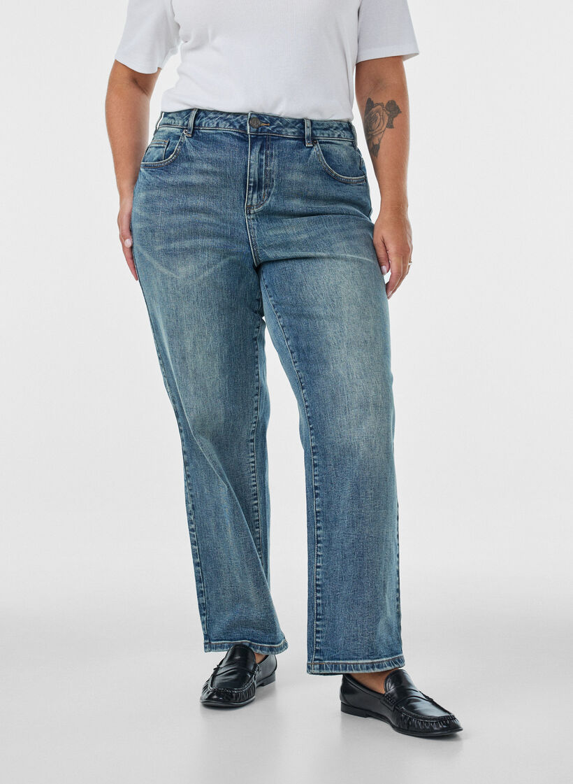Kiana straight fit jeans med let slidt look, Bl&aring;, Model image number 2