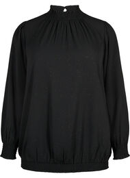 FLASH - Langærmet bluse med smock og glitter, Black w. Silver